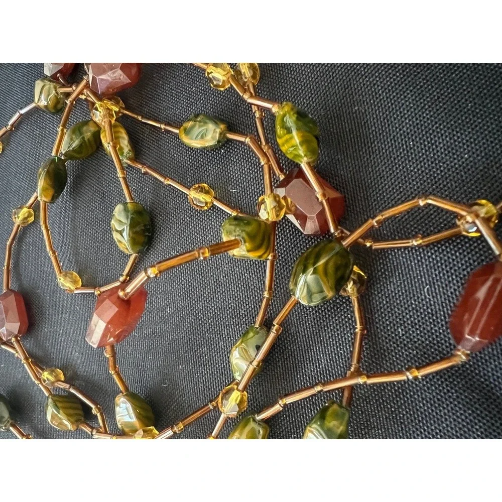 Glass‎ Stone Necklace Beaded Green Amber70